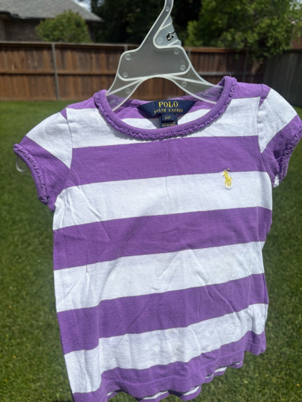 POLO Ralph Lauren purple and white short sleeve striped tshirt 2/2T GUC